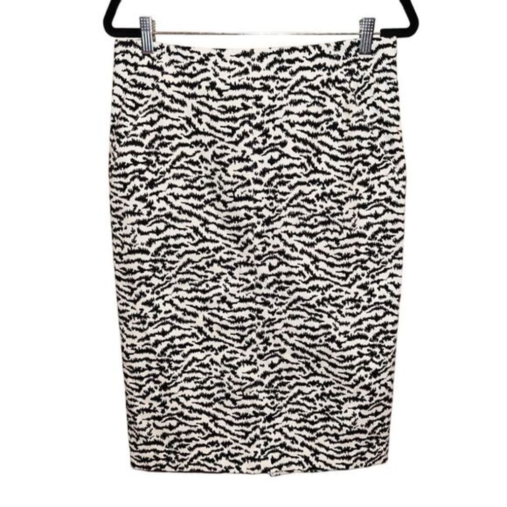 Veronica Beard Midi Seamed Pencil Skirt Womens 12 Black White Tiger Print